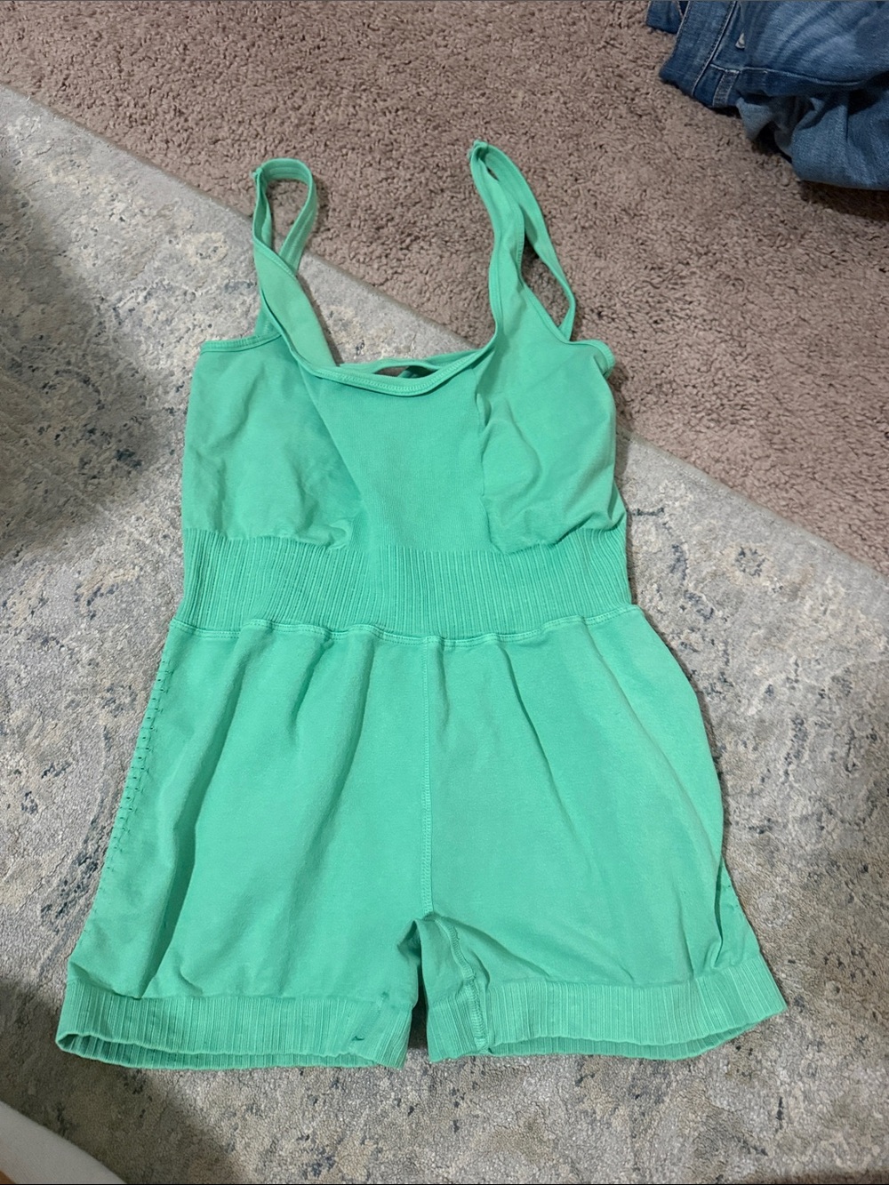Green Knit Romper - Sleeveless Play Short